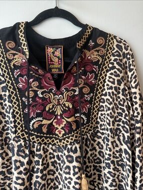 Johnny Was Sold Out NWT Tassel Your Yoke dress tunic silk  leopard print